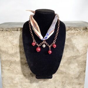 (#5) Elegant Red Beaded Necklace with Ribbon